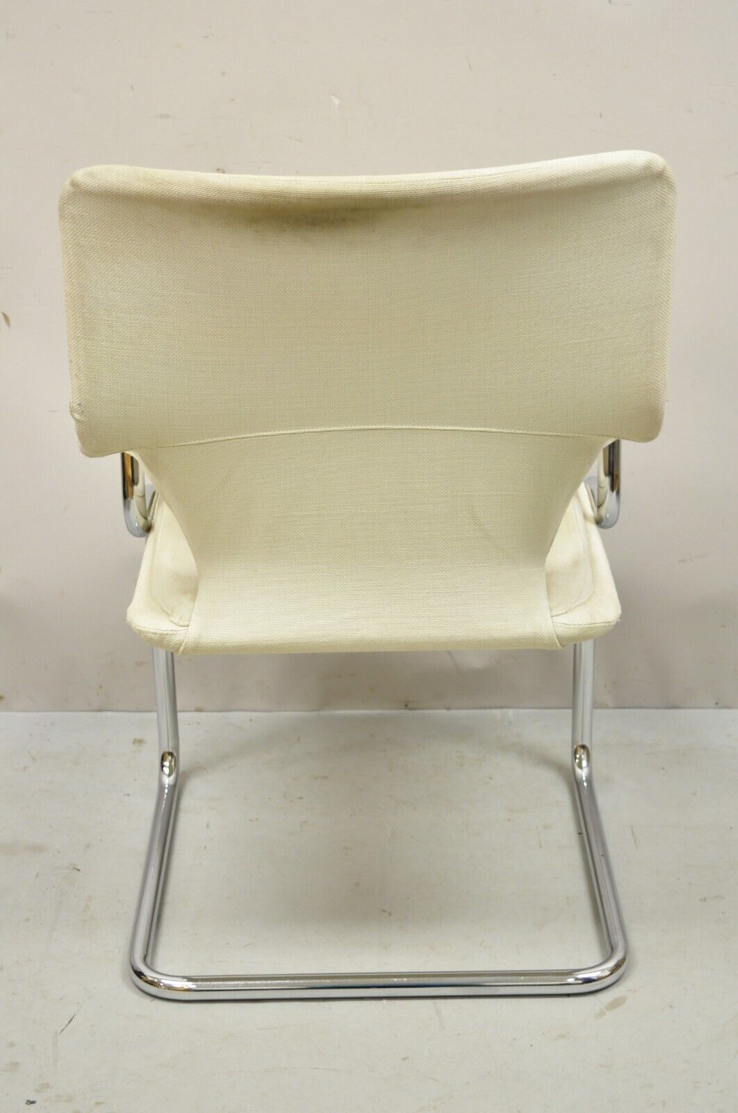 Vintage Mid Century Modern Tubular Chrome Arm Chair with Burlap Seat