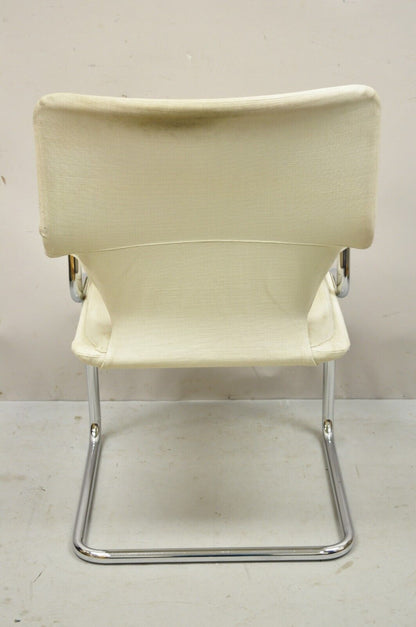 Vintage Mid Century Modern Tubular Chrome Arm Chair with Burlap Seat