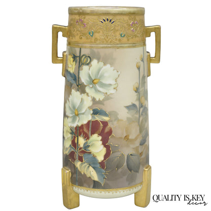 Antique Nippon Noritake Hand Painted Art Nouveau Porcelain Footed Round Vase