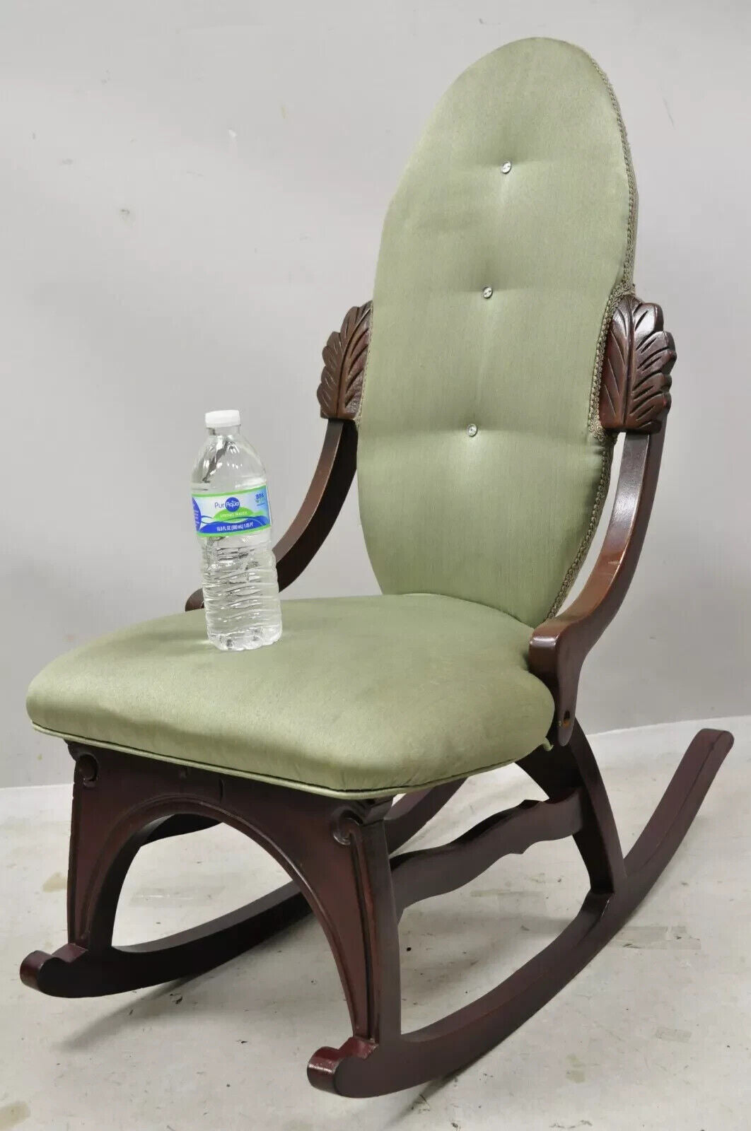 Vintage Children's Victorian Small Cherry Wood Green Rocking Chair Rocker