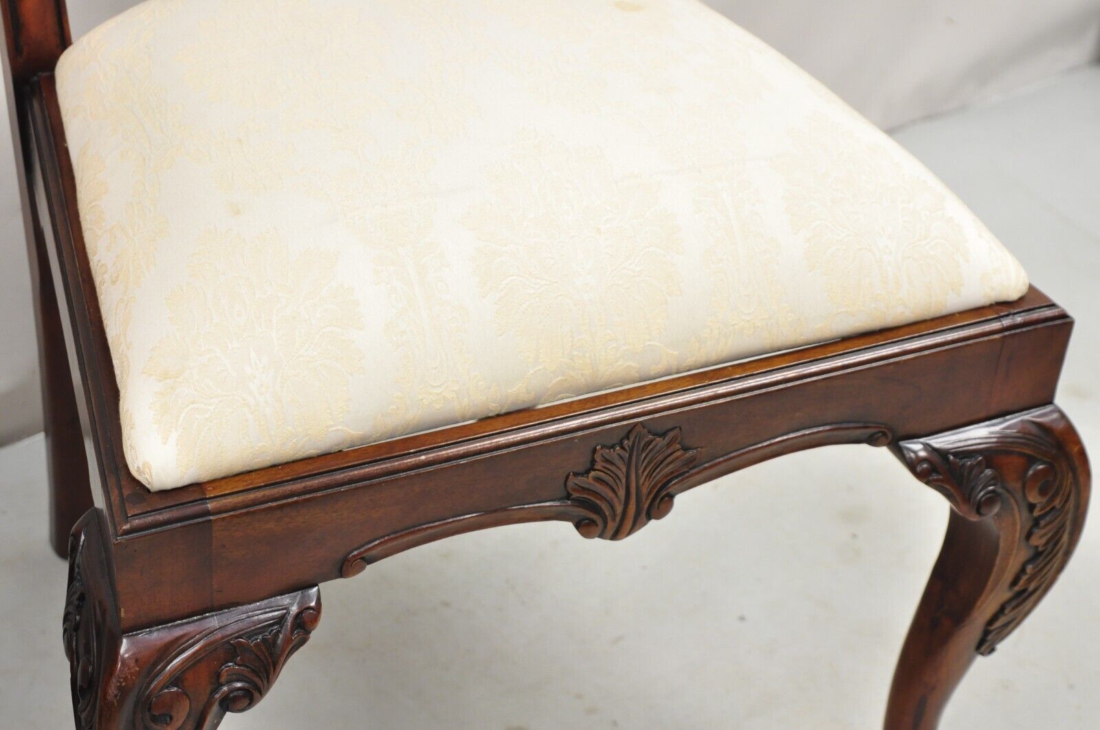 English Chippendale Style Carved Mahogany Ball & Claw Dining Side Chairs - Pair