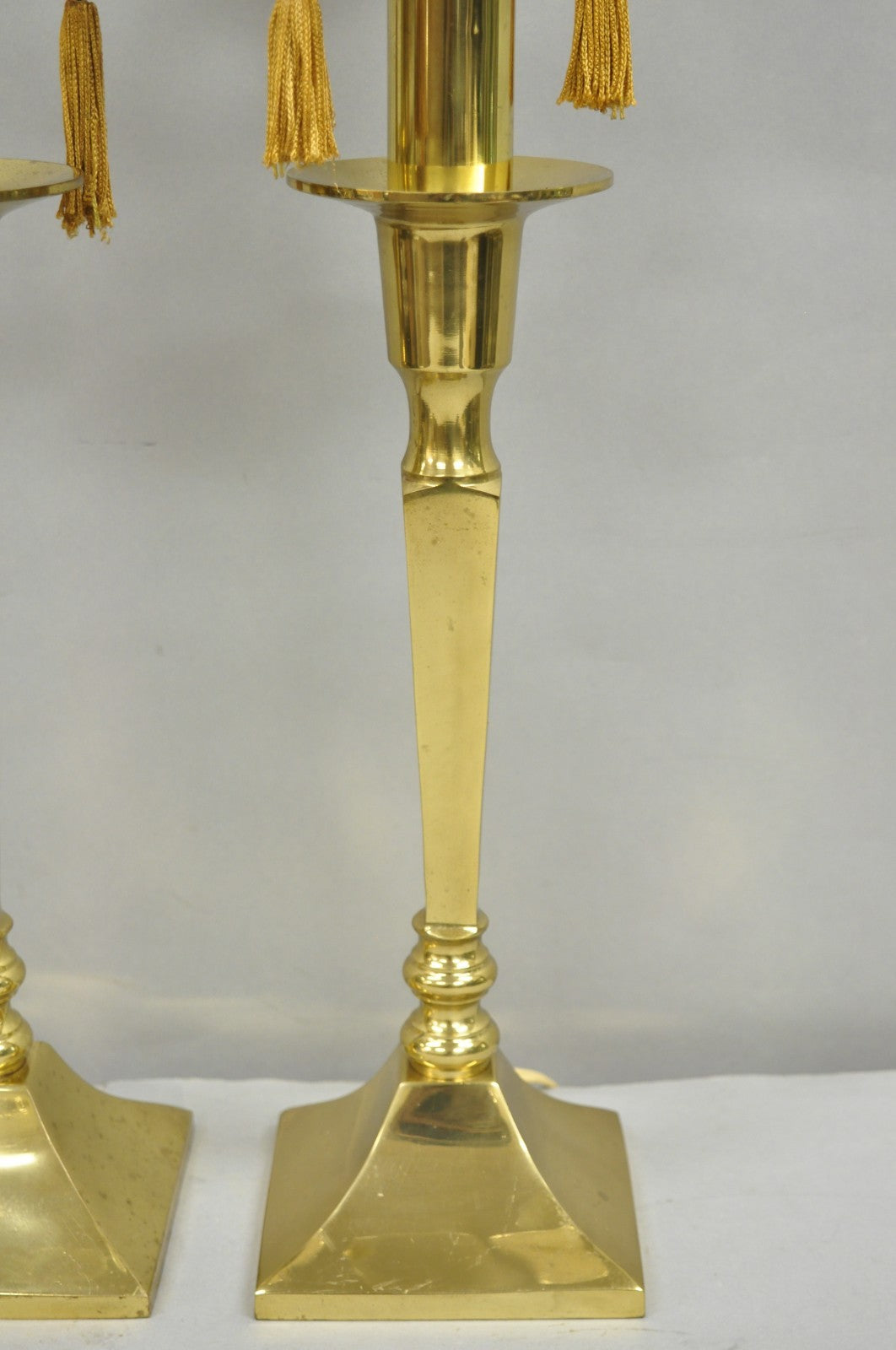 Hollywood Regency Tommi Parzinger Style Brass Candlestick Table Lamp Pair