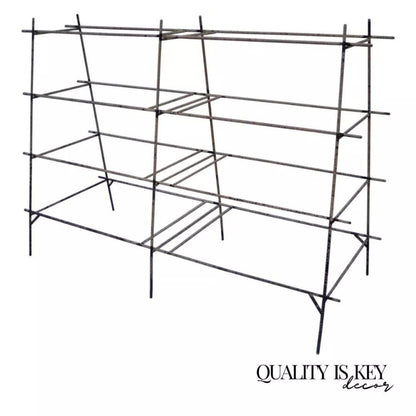 Vintage Industrial Modern Iron Rebar Rusty Yellow Shelf Display Bookcase Rack