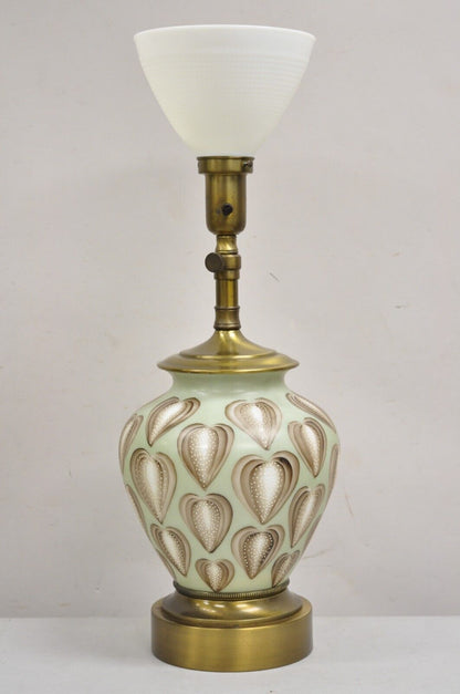 Vintage Modern Light Green Glass and Brass Painted "Strawberry" Table Lamp