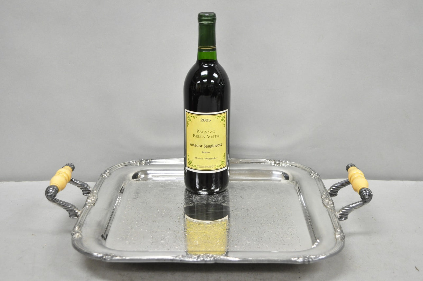 Vintage Sheffield Silver Plated Square Serving Bar Tray w/ Celluloid Handles