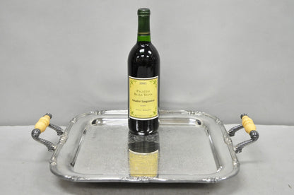 Vintage Sheffield Silver Plated Square Serving Bar Tray w/ Celluloid Handles