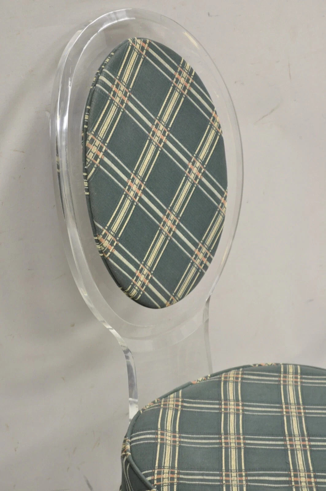Vintage Hill Mid Century Modern Lucite Oval Back Upholstered Vanity Side Chair