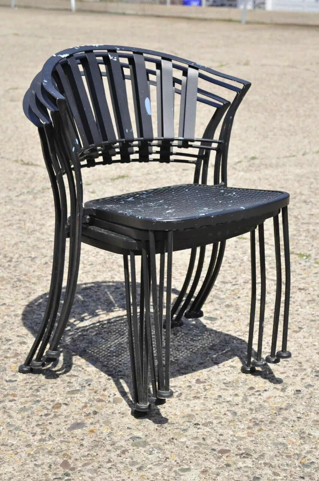 Modern Woodard Pinecrest Style Wrought Iron Garden Patio Dining Chair - Set of 4