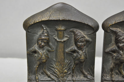 Antique Bradley & Hubbard See No Evil Gnome Mushroom Cast Iron Bookends - Pair
