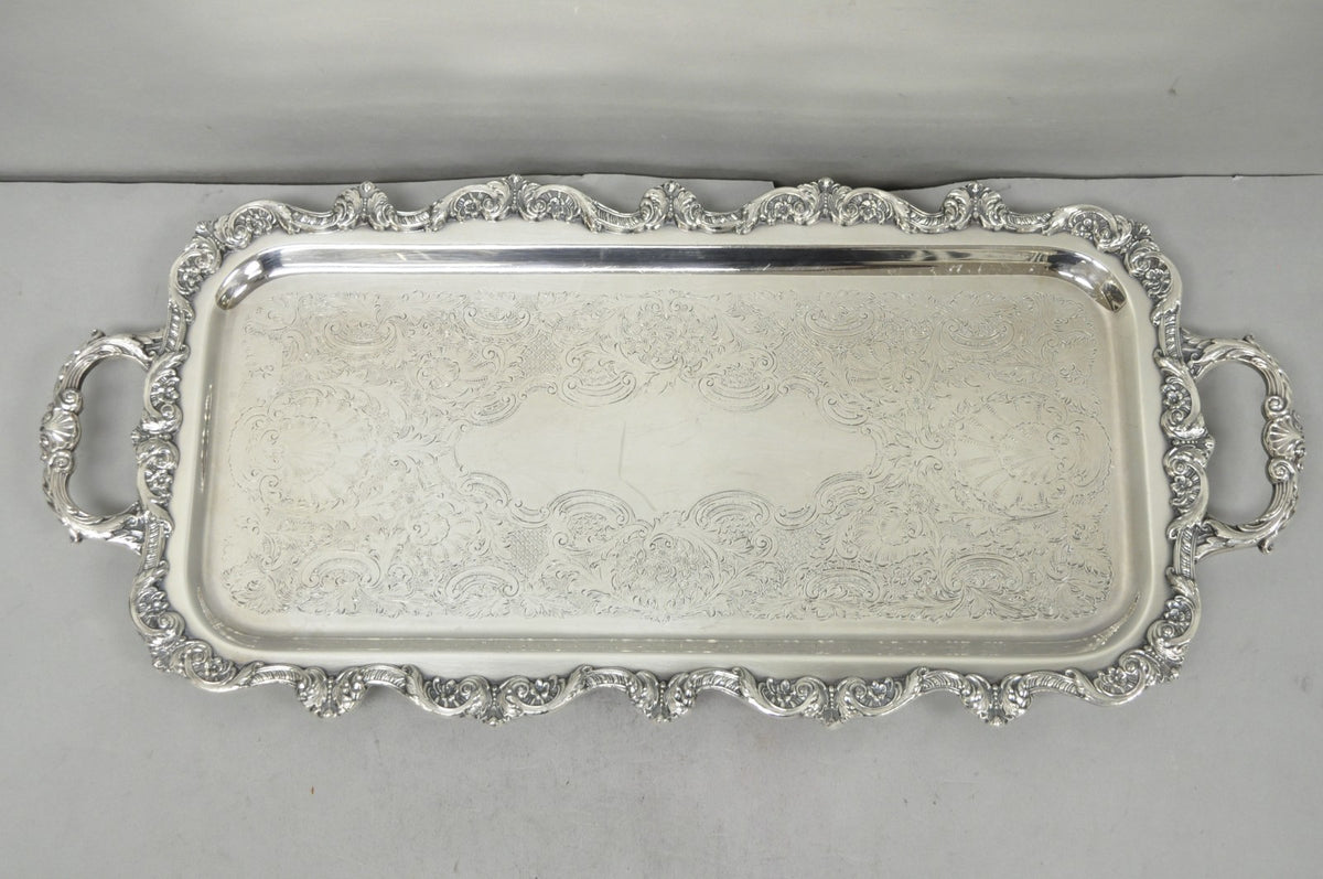 Vintage Old English Poole Silver Plated Footed Narrow Serving Platter Bar Tray