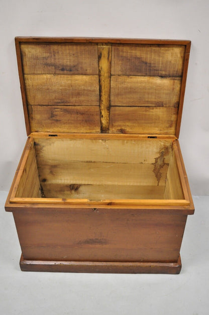 Antique American Primitive Brown Wooden Blanket Chest Trunk