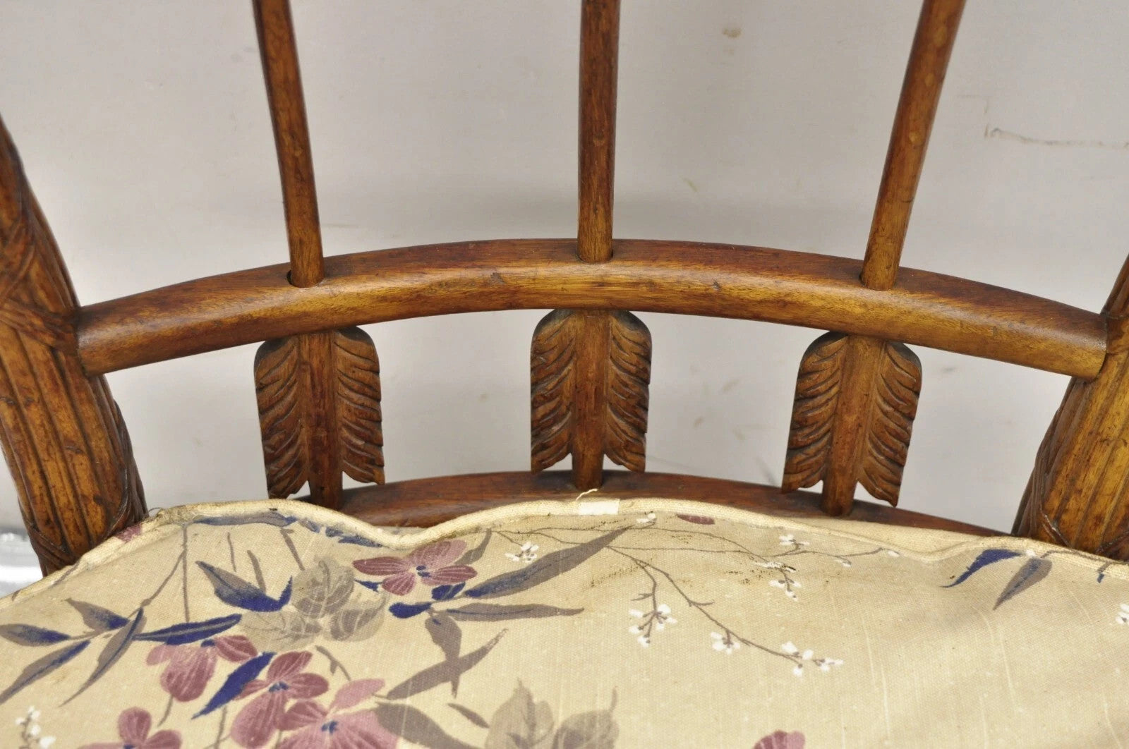 Antique Italian Neoclassical Style Carved Arrow Walnut Low Boudoir Slipper Chair