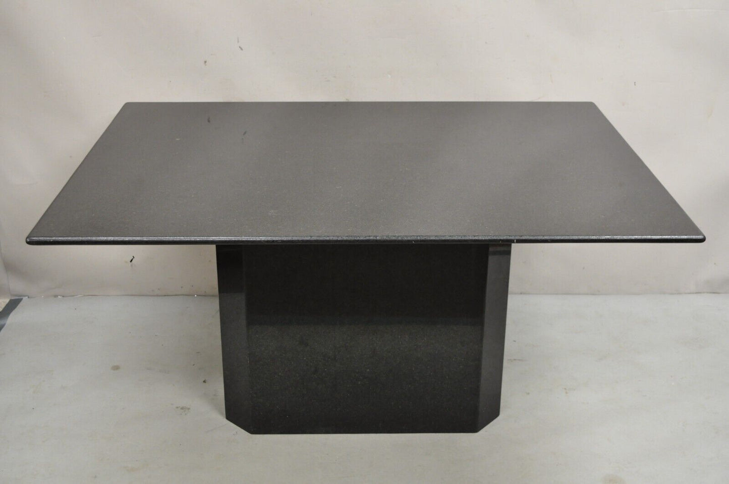 Vintage Modern Black Granite Rectangular Dining Table with Narrow Pedestal Base