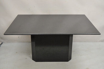 Vintage Modern Black Granite Rectangular Dining Table with Narrow Pedestal Base