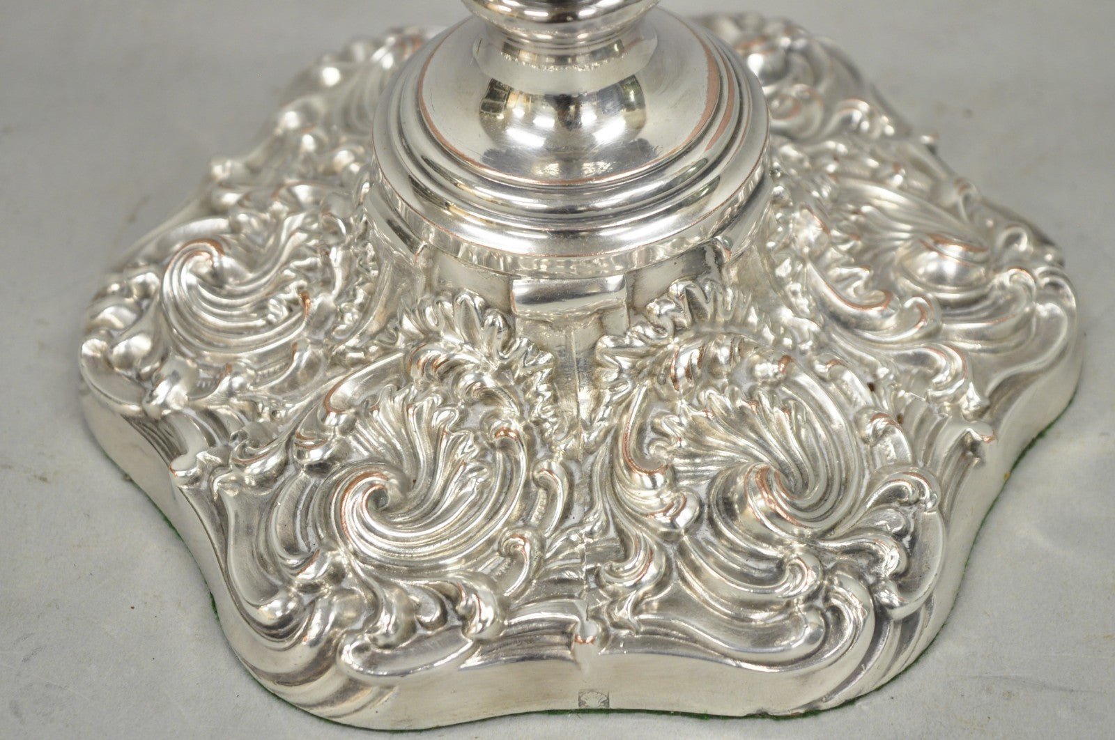 Antique English Victorian Silver Plated Scroll Repousse Candlestick Table Lamp