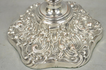Antique English Victorian Silver Plated Scroll Repousse Candlestick Table Lamp