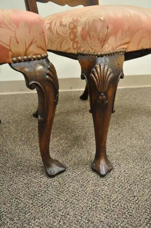 Antique George II Ribbon Back Irish Ladder Back Walnut Dining Side Chairs - Pair