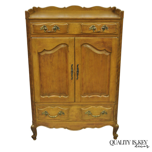 Vintage French Country Provincial Walnut Fruitwood Tall Chest Dresser Cabinet