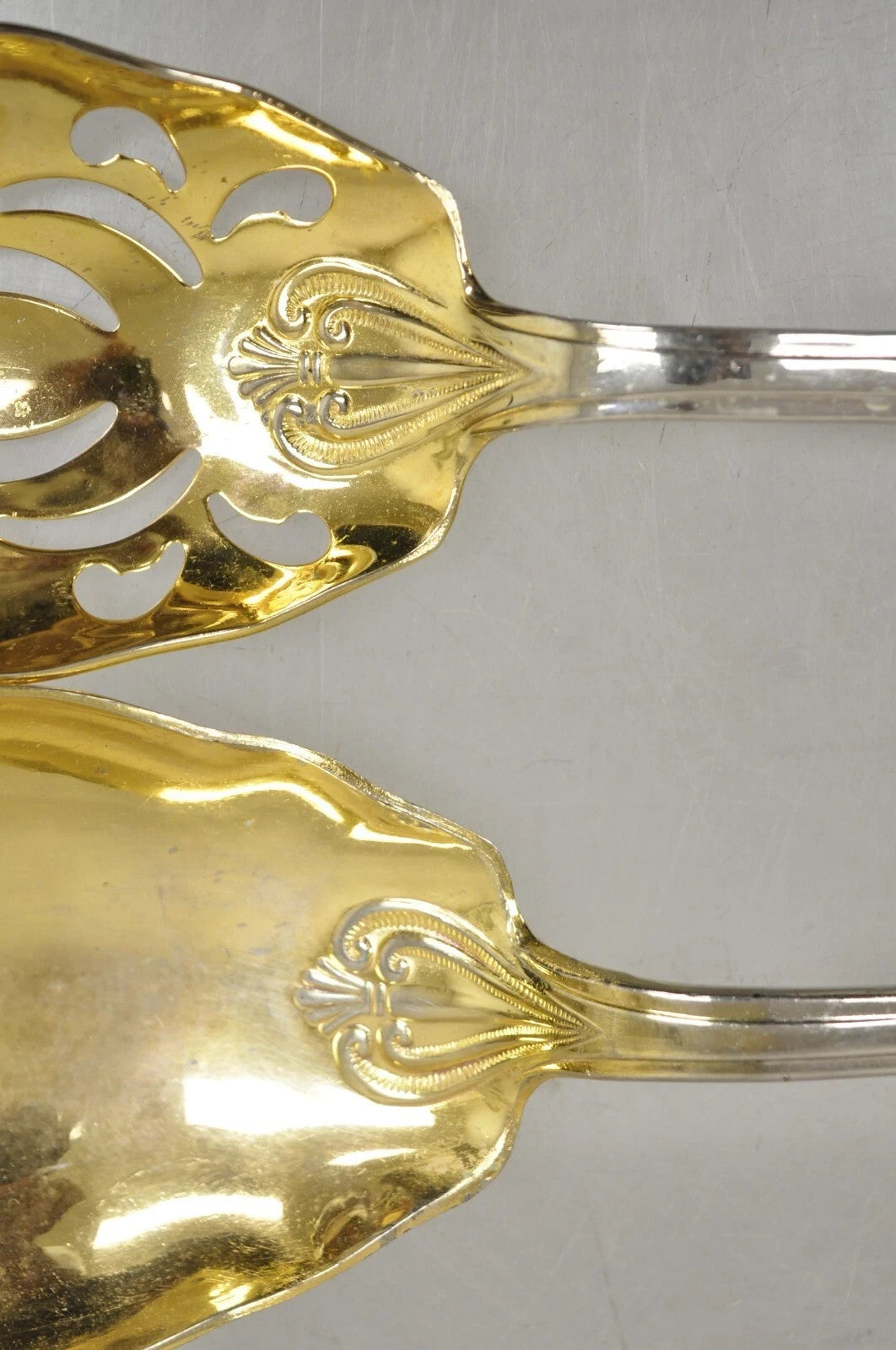 Vintage Italian Baroque Style EPNS Silver & Gold Plated Serving Spoon & Fork Set