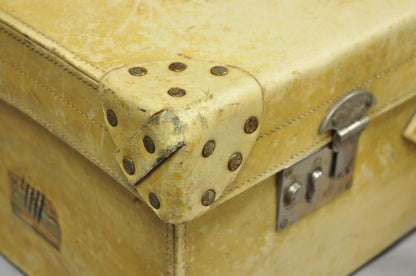 Antique 1930s French Vellum Parchment Large 30" Cream Hard Case Suitcase Luggage