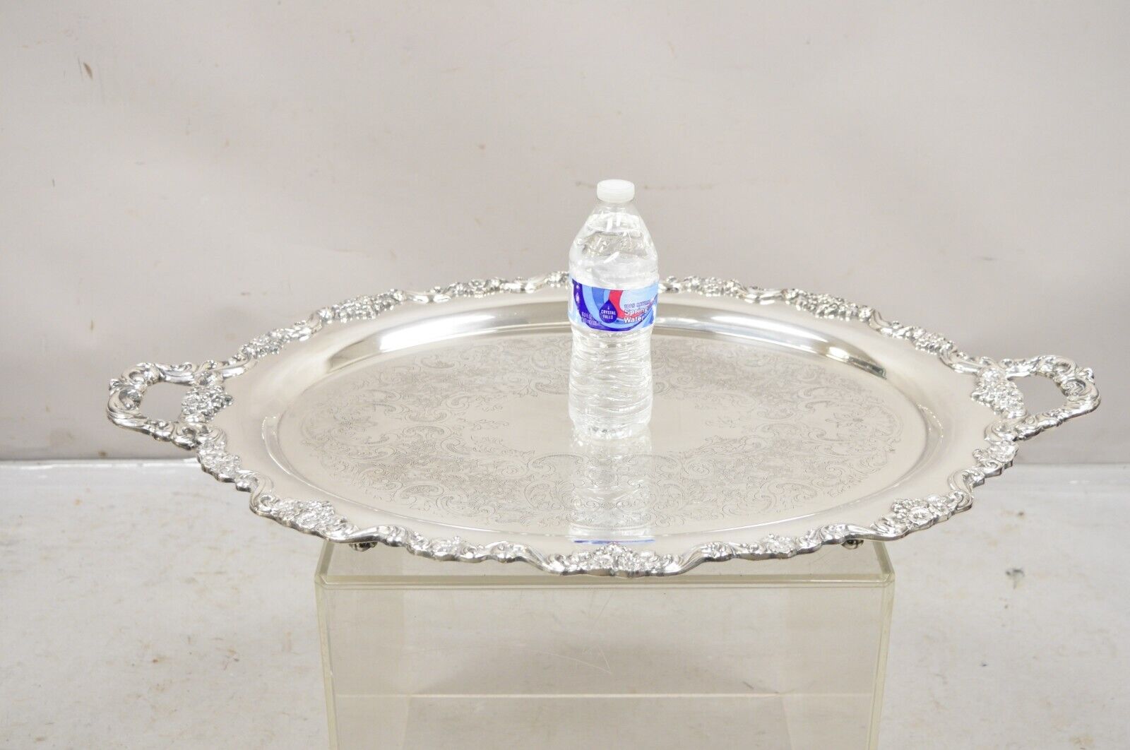 EPCA Poole Silver Co 400 Lancaster Rose Large Silver Plated Serving Platter Tray