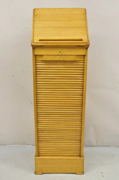 Antique Arts & Crafts Oak & Maple Tambour Shutter Door Lectern Filing Cabinet