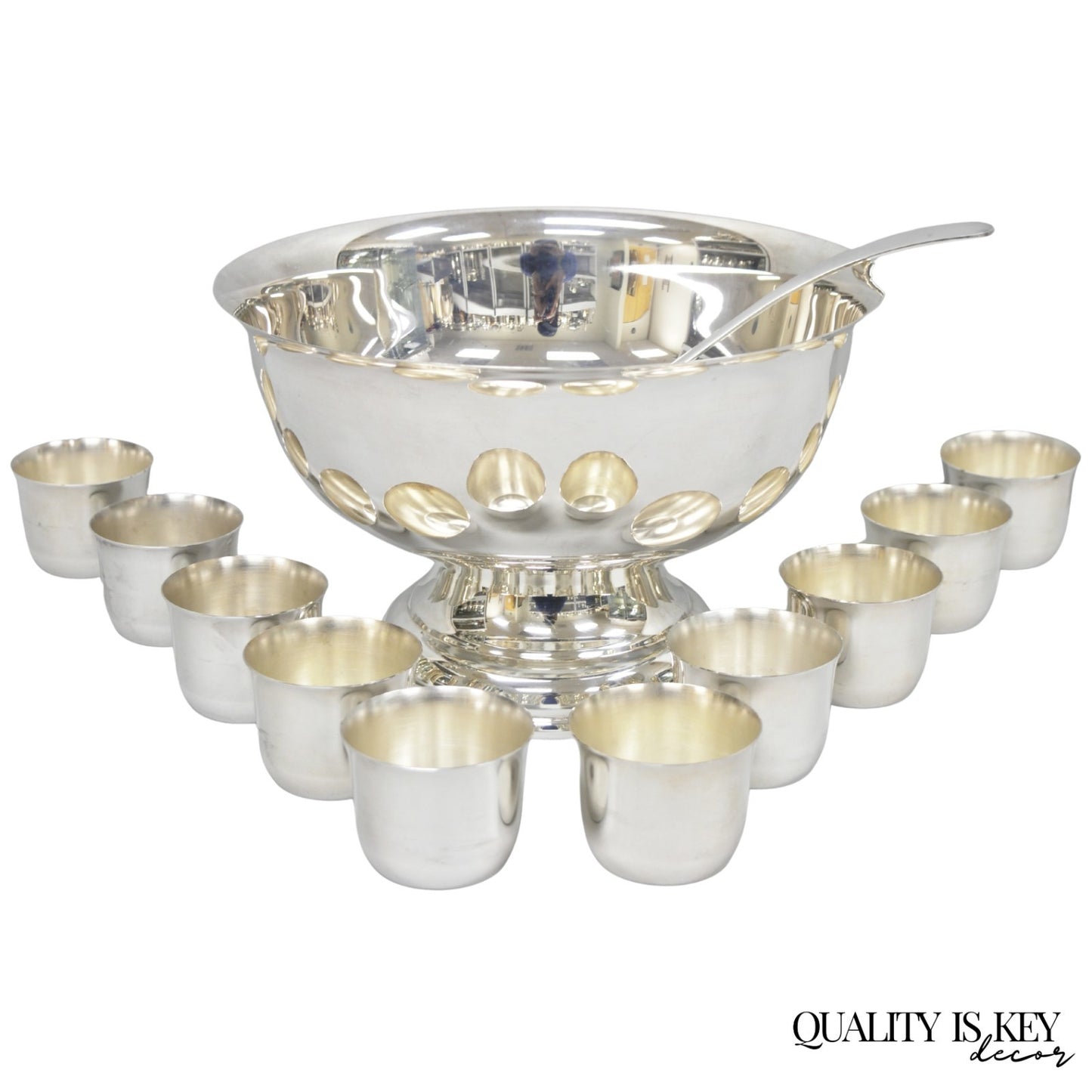Vintage Sheridan Mid Century Modern Silver Plated Punch Bowl Set w/ 10 Cups