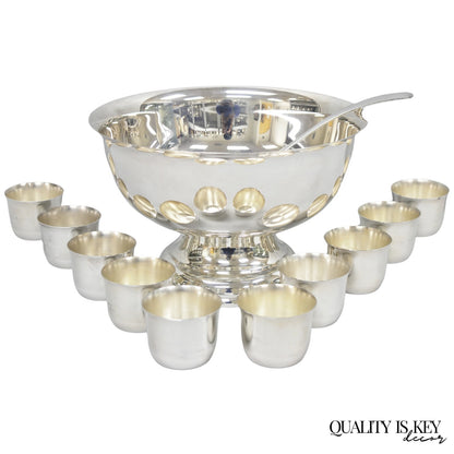Vintage Sheridan Mid Century Modern Silver Plated Punch Bowl Set w/ 10 Cups