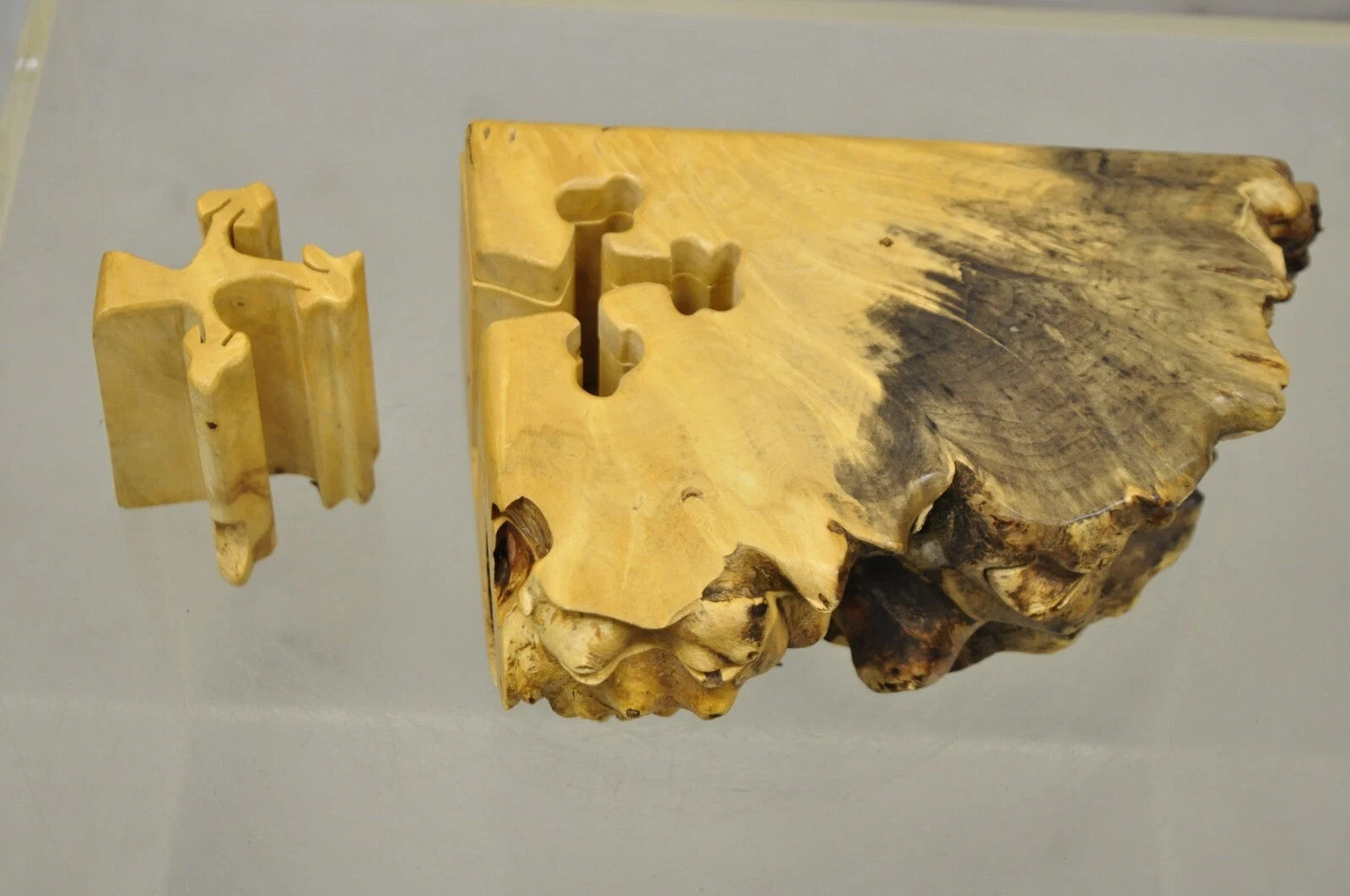 Richard Rothbard Mid Century Modern Burl Wood Live Edge Puzzle Jewelry Box