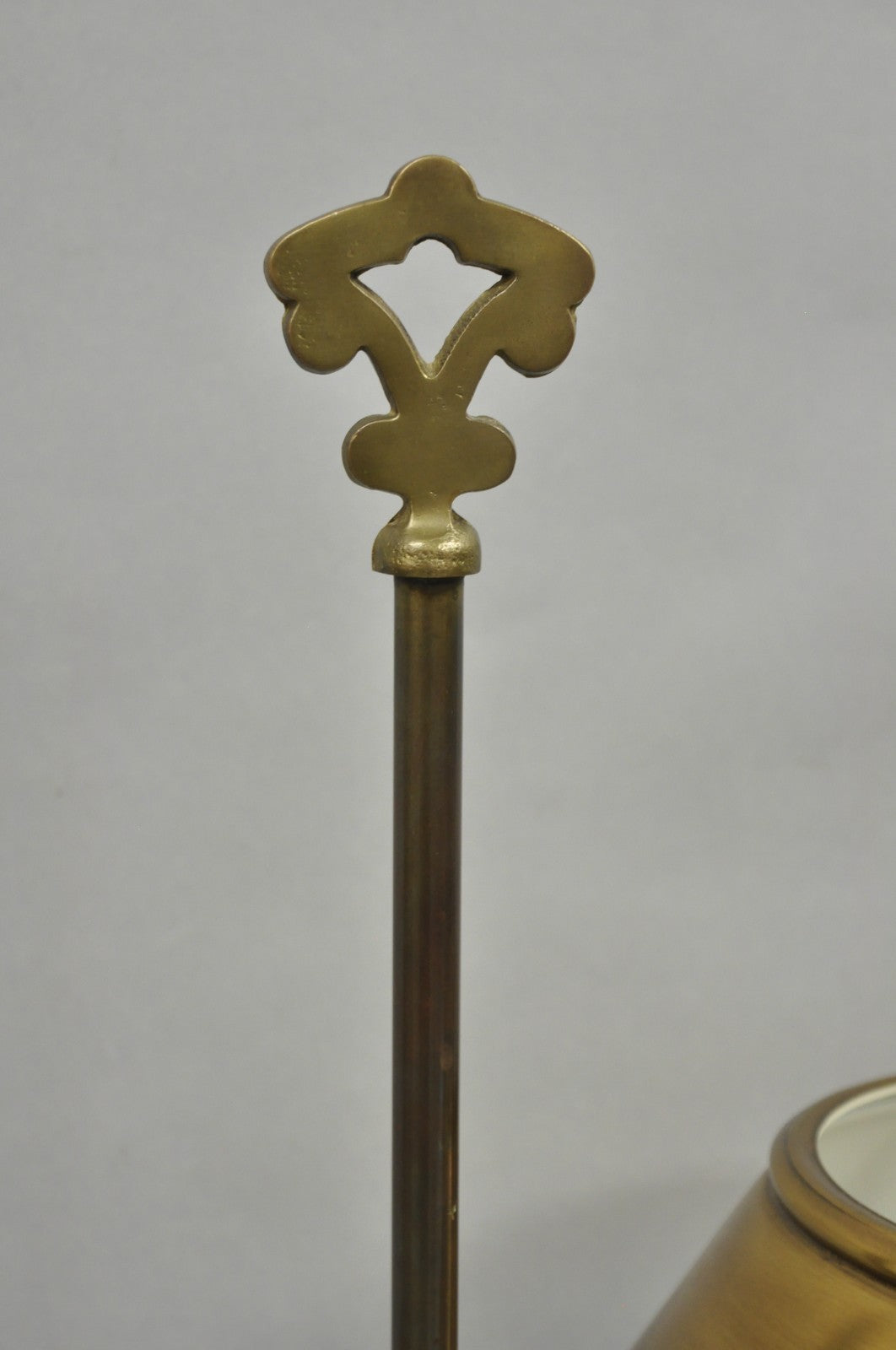 Vintage French Country Distressed Wood Brass Student Desk Lamp w/ Metal Shade