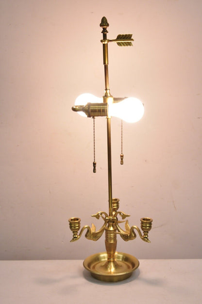 Vintage French Empire Regency Style Triple Swan Candelabra Bouillotte Desk Lamp