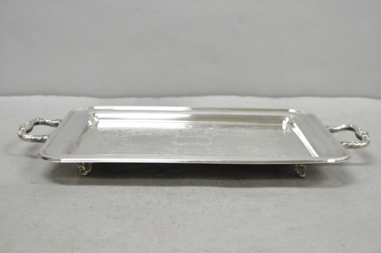 Vintage Leonard Silver Plated Small Twin Handle Serving Platter Bar Tray