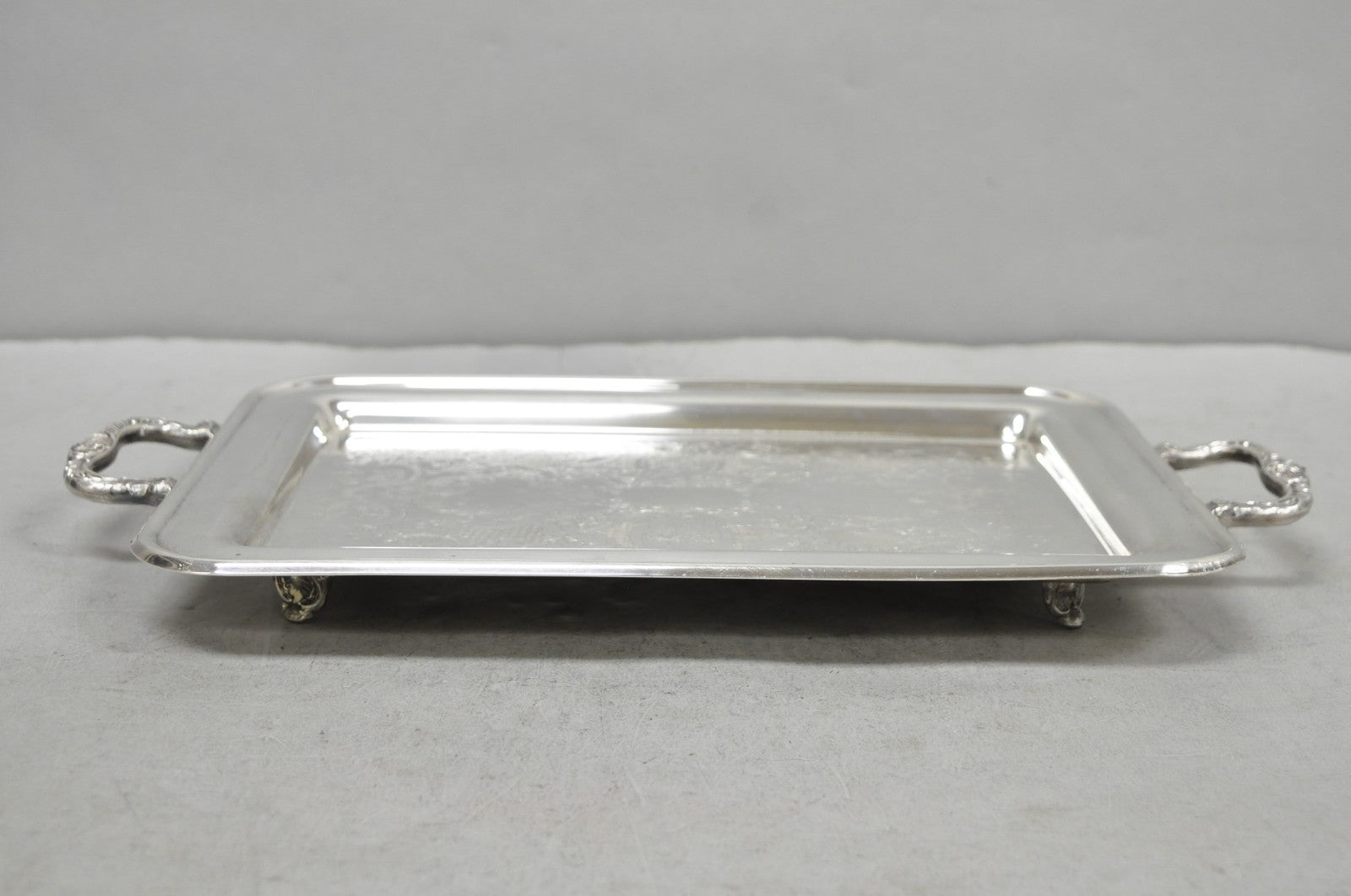 Vintage Leonard Silver Plated Small Twin Handle Serving Platter Bar Tray
