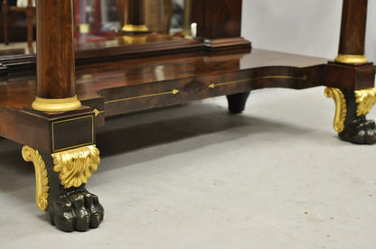 19th Century French Empire Marble Top Bronze Ormolu Paw Feet Console Hall Table