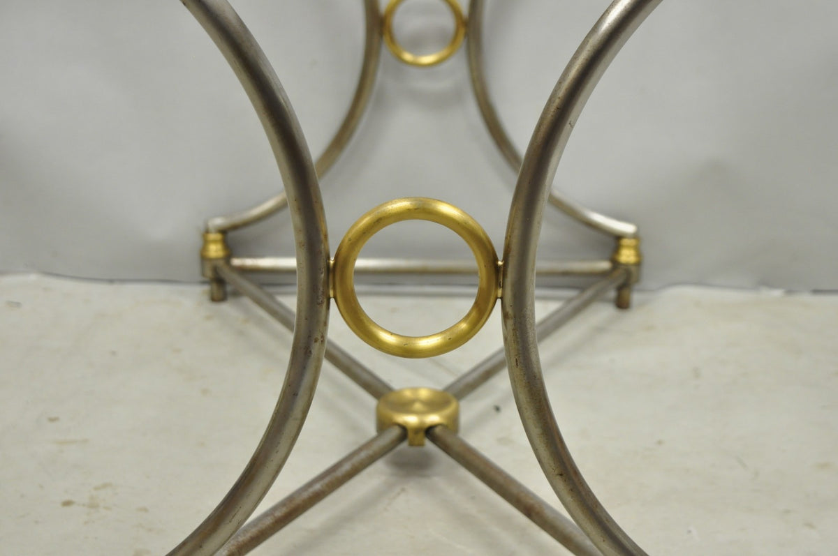 Vintage Directoire Maison Jansen Style Steel & Brass Marble Top Console Table