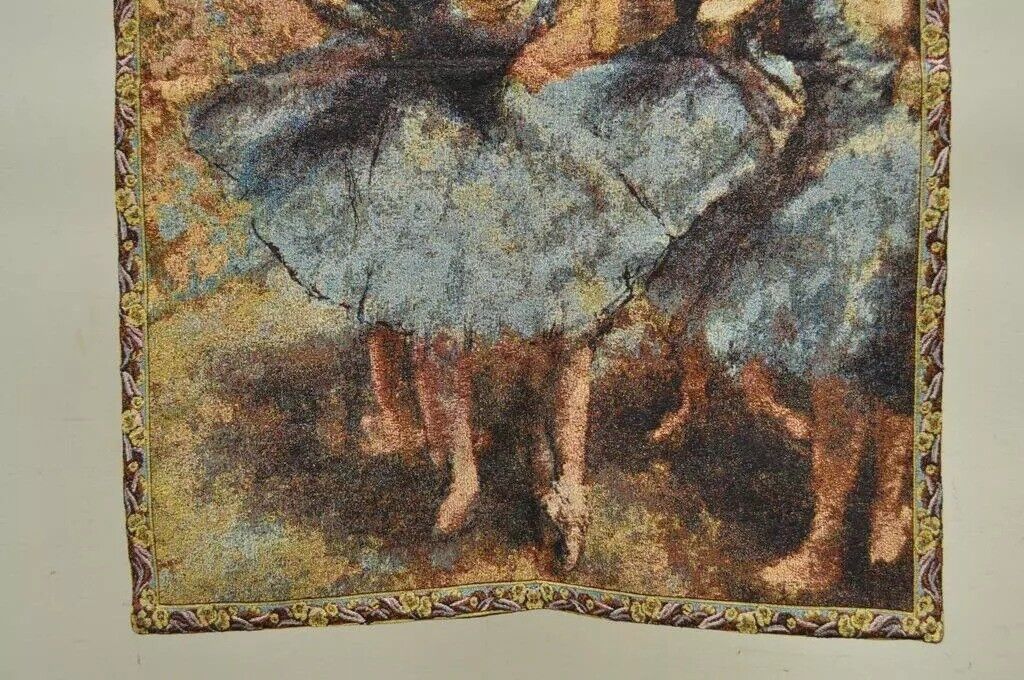35"x25" French Wall Hanging Tapestry Jacquard Ballet Dancers in Blue Edgar Degas
