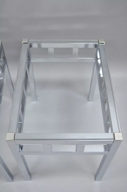 Mid Century Modern Baughman Style Chrome & Glass Rectangle Side Tables - a Pair