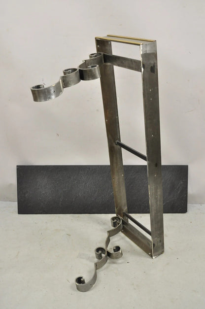 Vintage Italian Regency Steel & Brass Slate Top Wall Mounted Hall Console Table