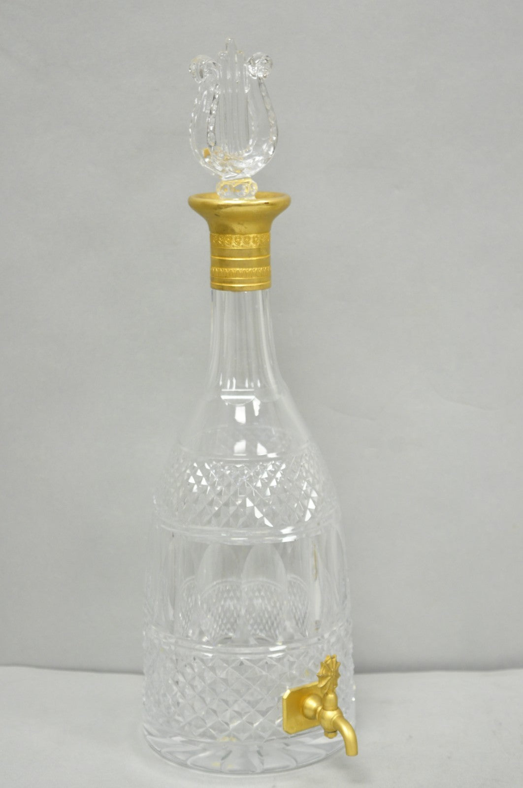 Vintage French Baccarat Style Bronze Swan & Cut Crystal Glass Liquor Decanter