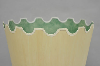 Vintage Italian Hollywood Regency Tole Metal Cream & Green Painted Wastebasket