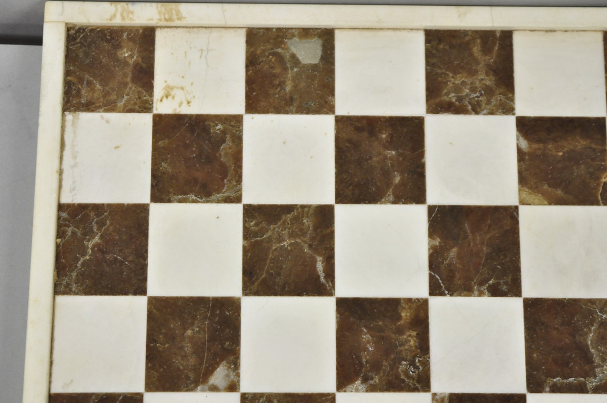 Vintage Mid Century Modern Mosaic Brown Marble Stone Chess Game Checkerboard