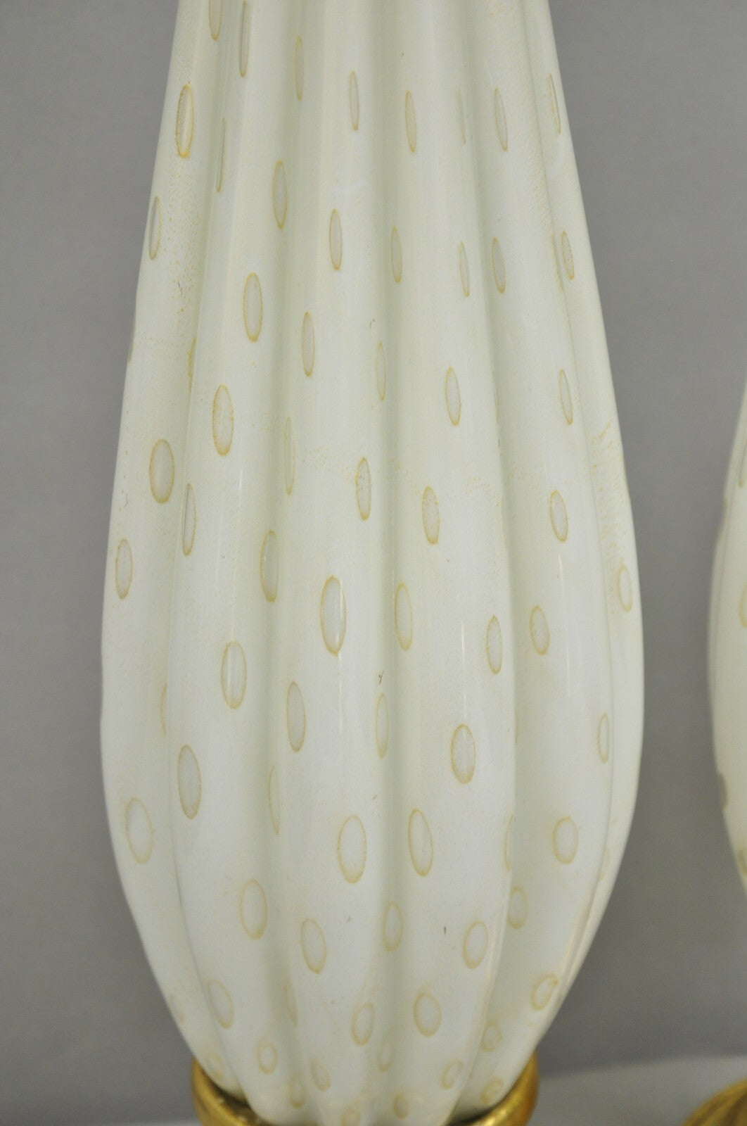 Vintage Mid Century Modern Italian Murano White Blown Glass Table Lamps - a Pair