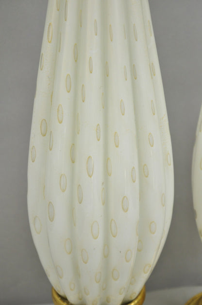Vintage Mid Century Modern Italian Murano White Blown Glass Table Lamps - a Pair