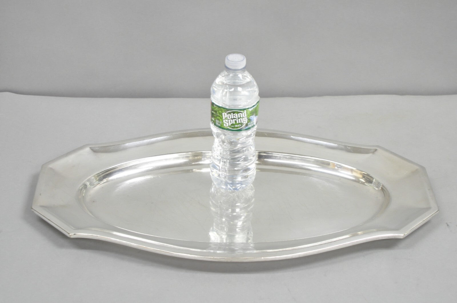 Antique English Edwardian Silver Plated 21" Serving Platter Tray w/ "S" Monogram