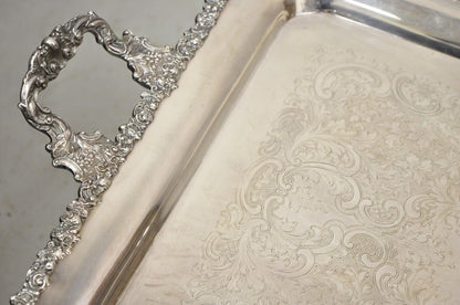 Vintage English Victorian Silver Plated Ornate Twin Handle Serving Platter Tray