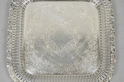 Vintage International Silver Victorian Repousse Pierced Gallery Square Bar Tray