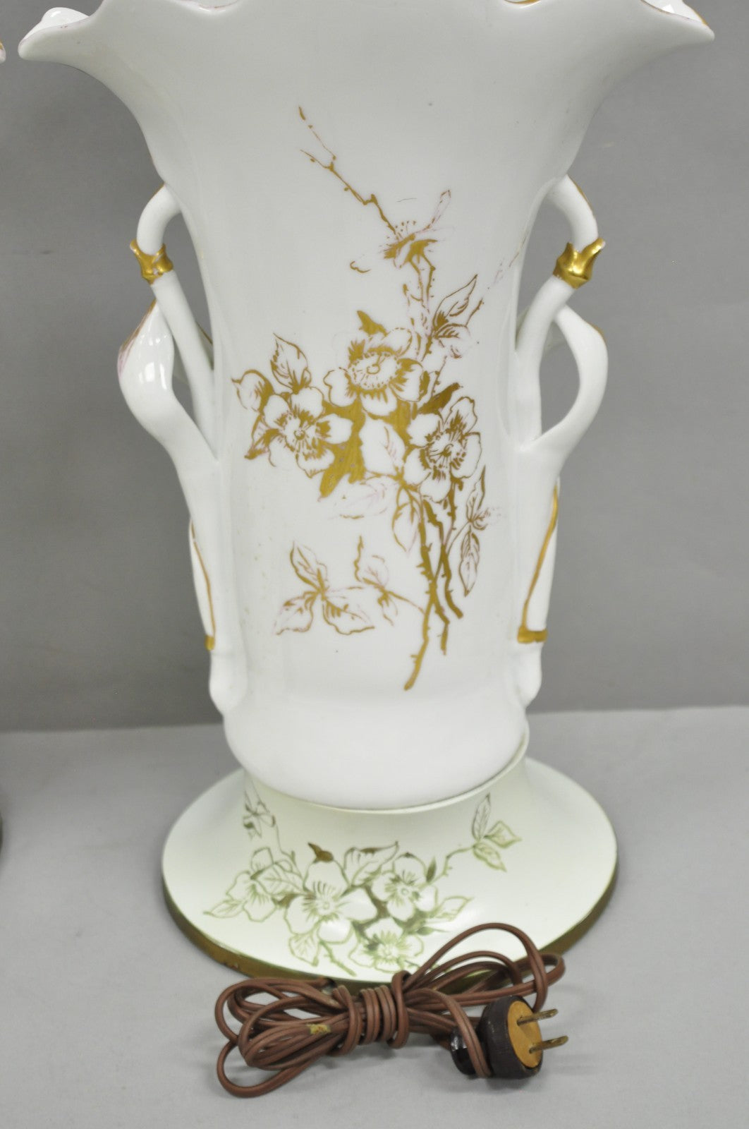 Antique Art Nouveau Austrian Porcelain Painted French Floral Table Lamps, a Pair