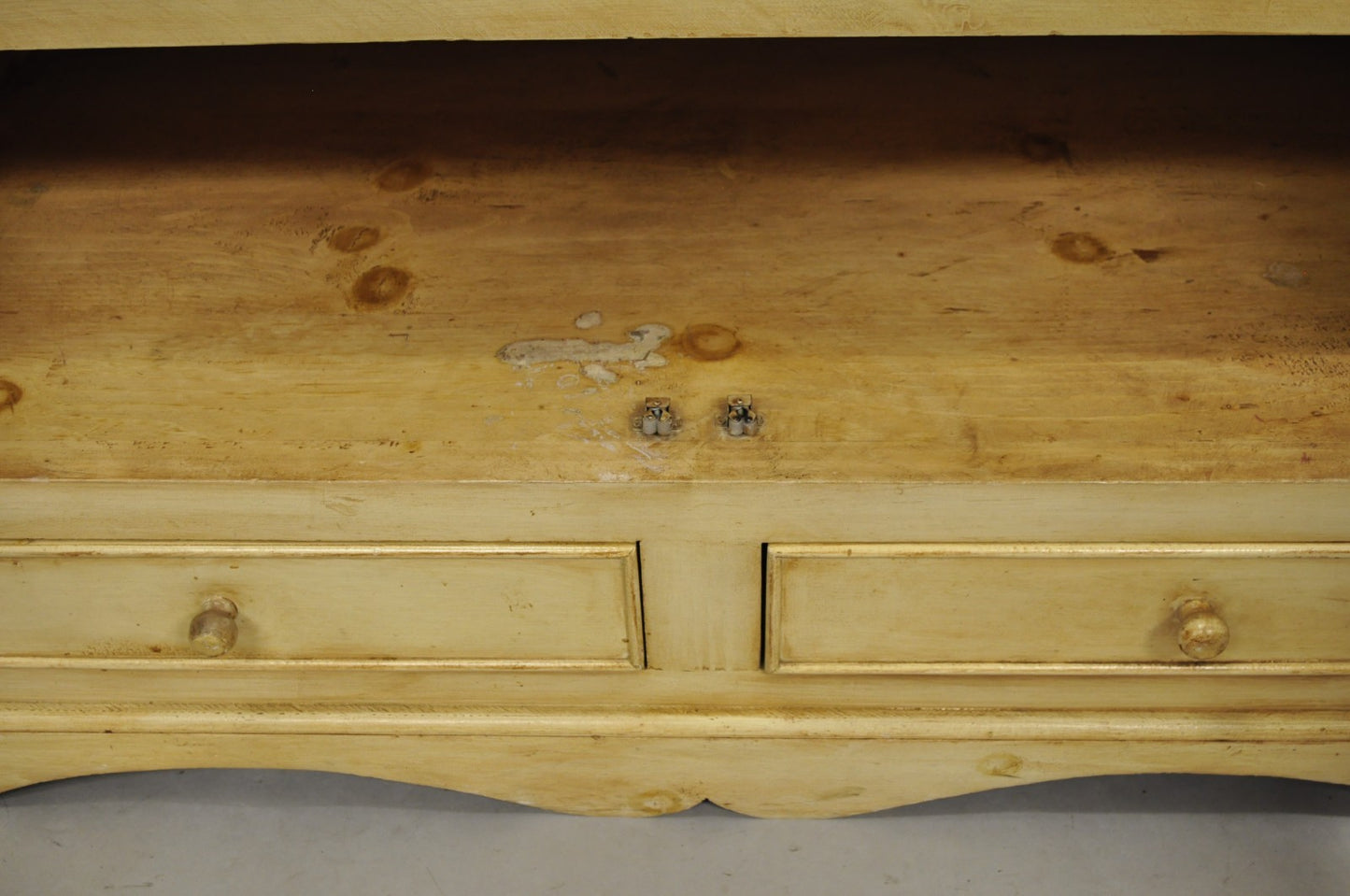French Country Provincial Distressed Knotty Pine Wood 2 Part Cupboard Cabinet