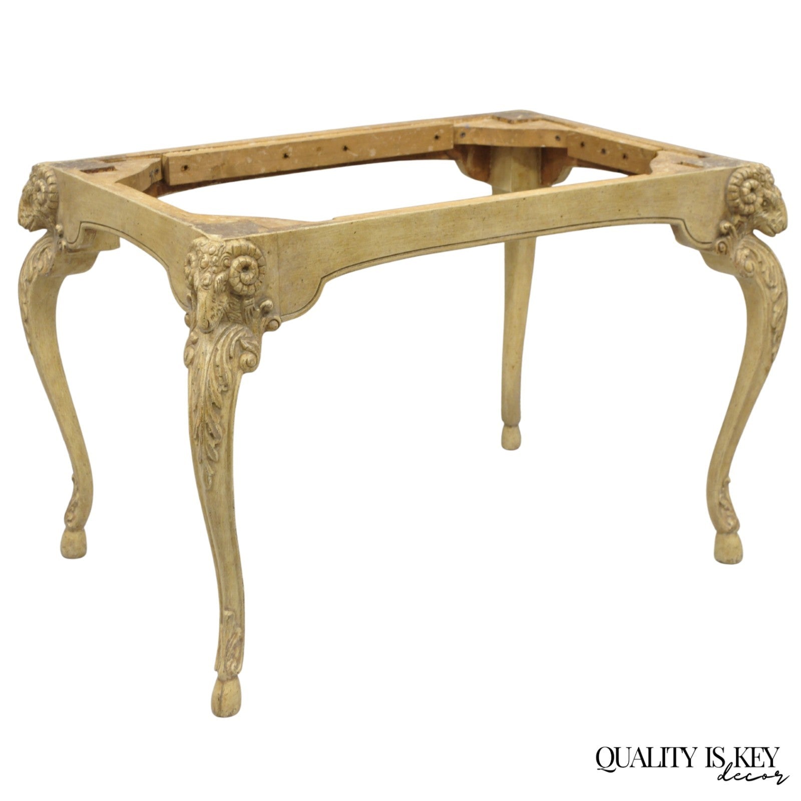 Vintage Italian Regency Rams Head Carved Hoof Foot Console Table Base