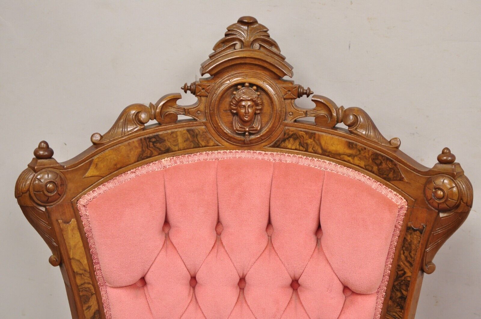 John Jelliff Victorian Renaissance Carved Walnut Figural Parlor Armchairs - Pair